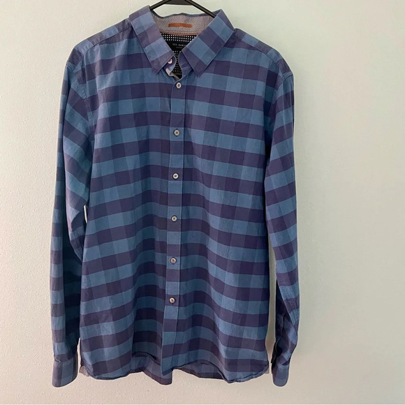 Ted Baker blue plaid long sleeve button down collared shirt size 6 XXL - Picture 1 of 10